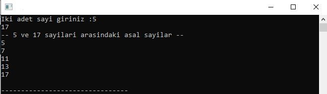 C Programlama İki Sayı Arasındaki Asal Sayıları Bulan Program