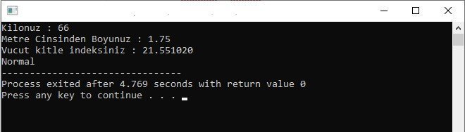 C Programlama Vücut Kitle İndeksi Hesaplama Örneği