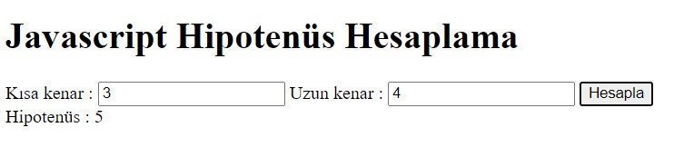 Javascript Hipotenüs Hesaplama Örneği